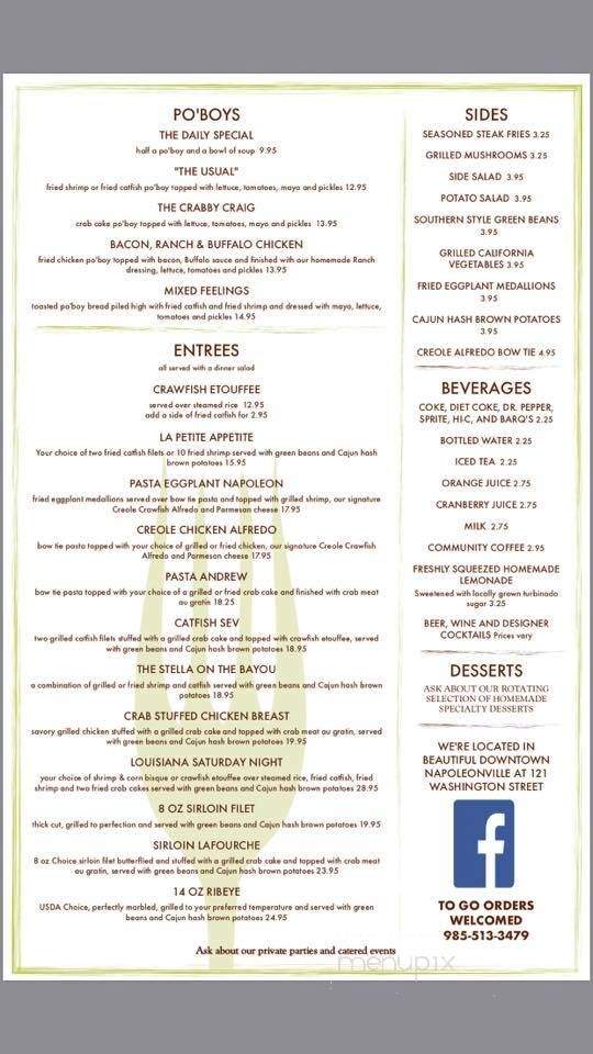 Stella's Kitchen - Napoleonville, LA menu_pic