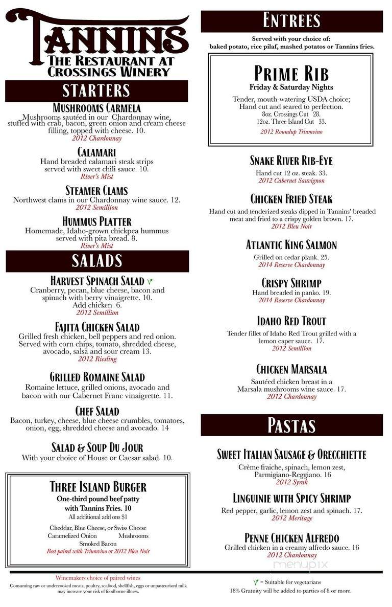 Crossings Winery - Glenns Ferry, ID menu_pic