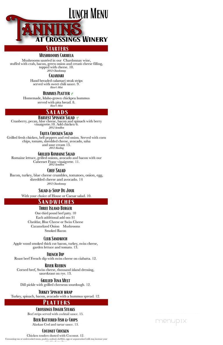 Crossings Winery - Glenns Ferry, ID menu_pic