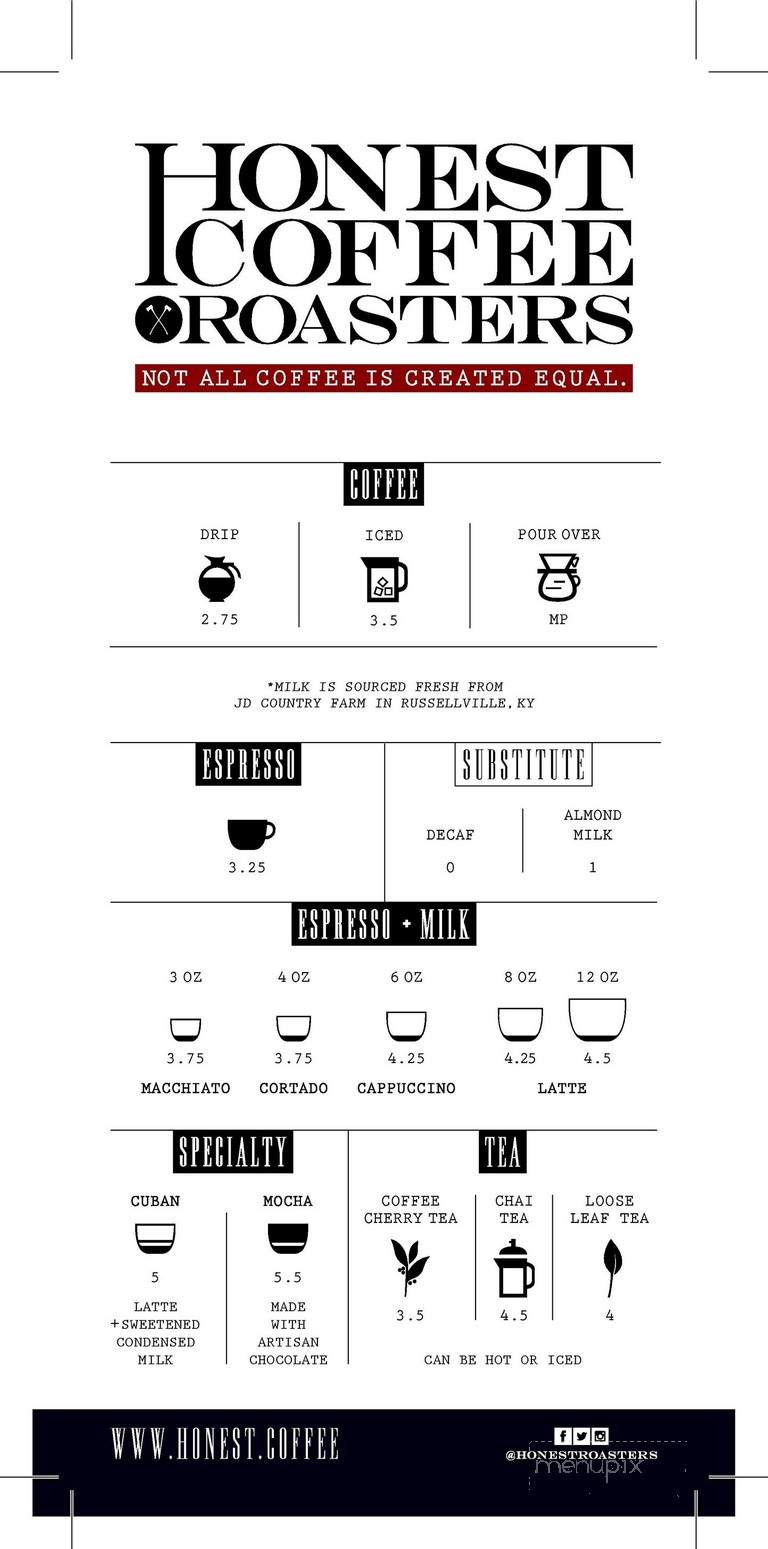 Honest Coffee Roasters - Franklin, TN menu_pic