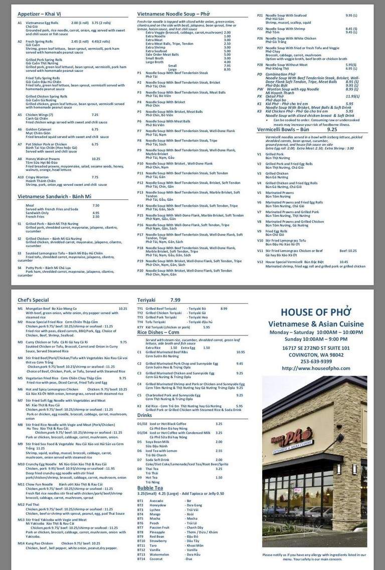 House of Pho - Covington, WA menu_pic