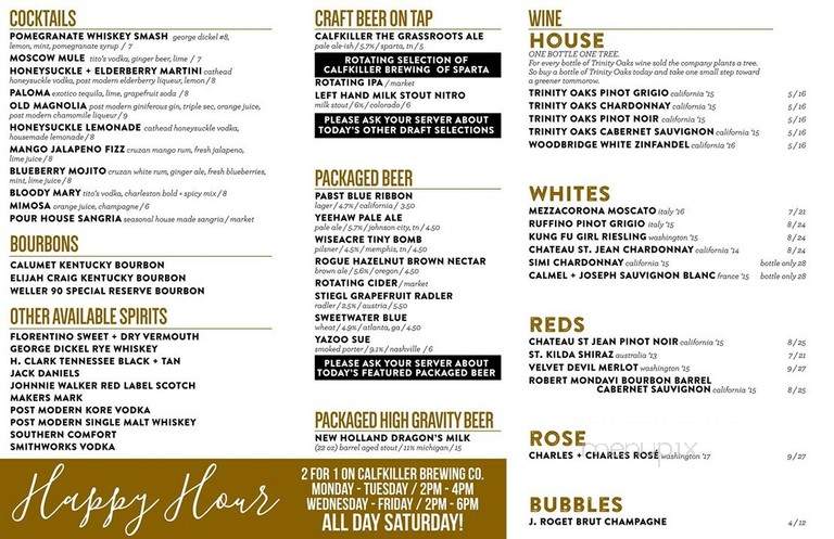 Pour House Bistro + Winebar - Crossville, TN menu_pic