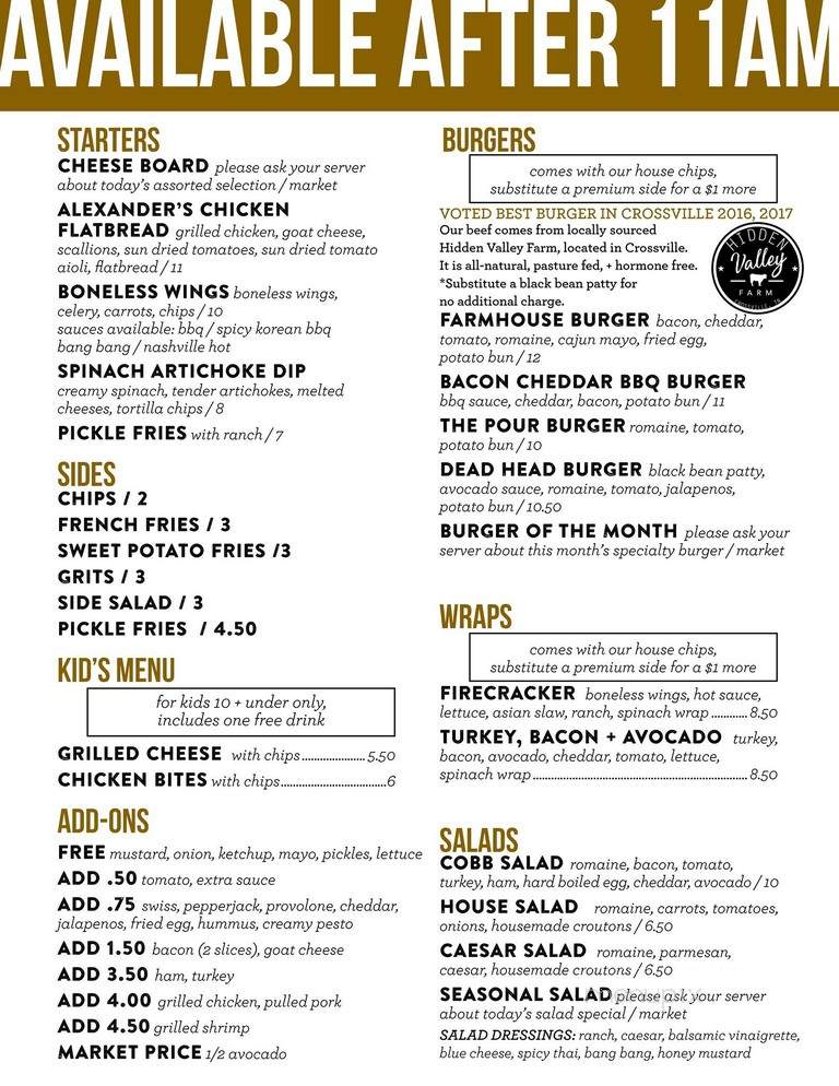 Pour House Bistro + Winebar - Crossville, TN menu_pic