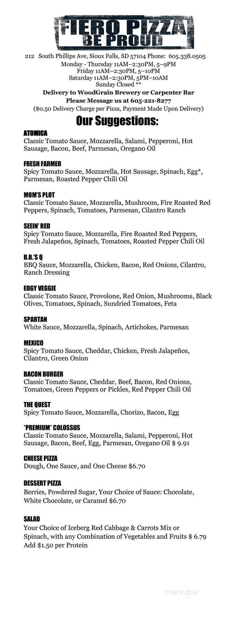 Fiero Pizza - Sioux Falls, SD menu_pic