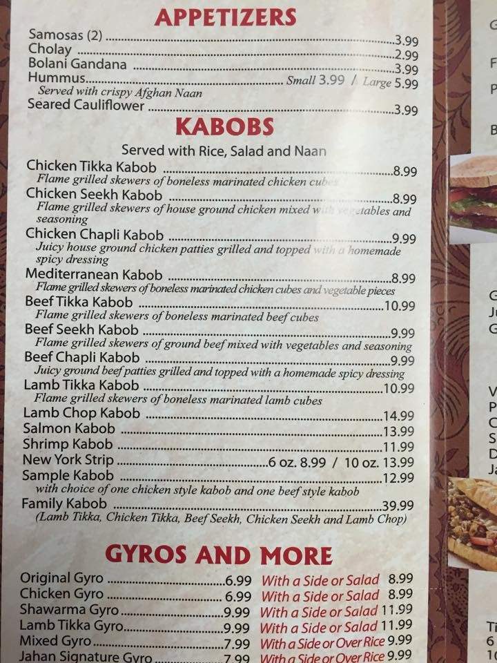 Jahan Kabob & Grill - Morrisville, PA menu_pic