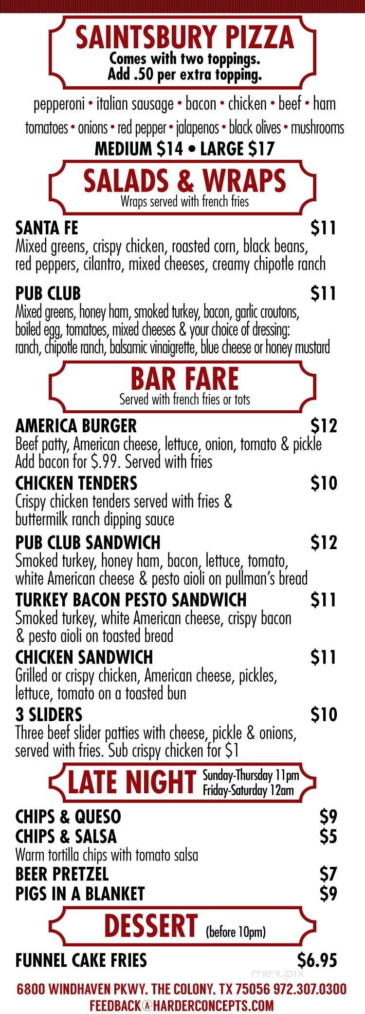 Saintsbury Tavern - The Colony, TX menu_pic