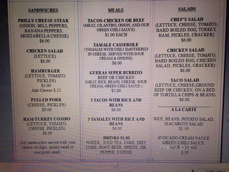 Guera's - Shreveport, LA menu_pic