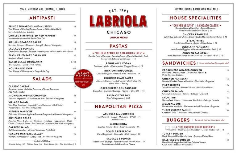 Labriola Ristorante and Cafe - Chicago, IL menu_pic