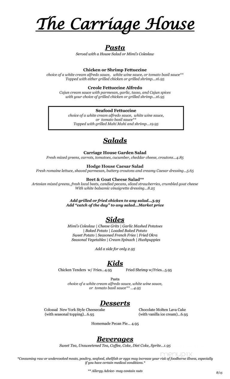 Carraige House - Perry, GA menu_pic