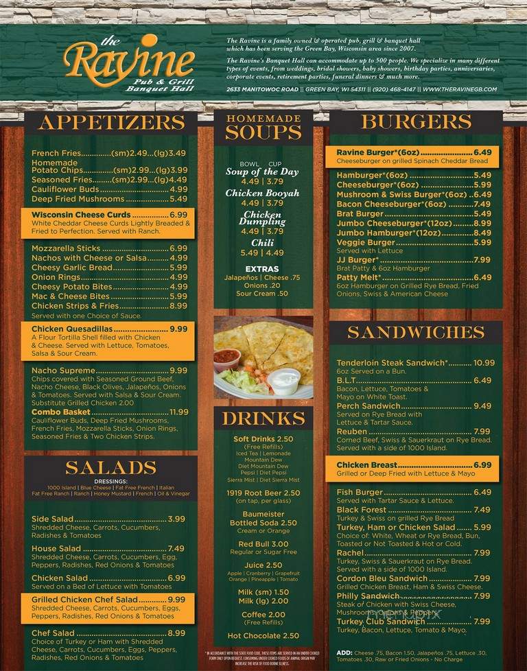Ravine Pub and Grill - Green Bay, WI menu_pic
