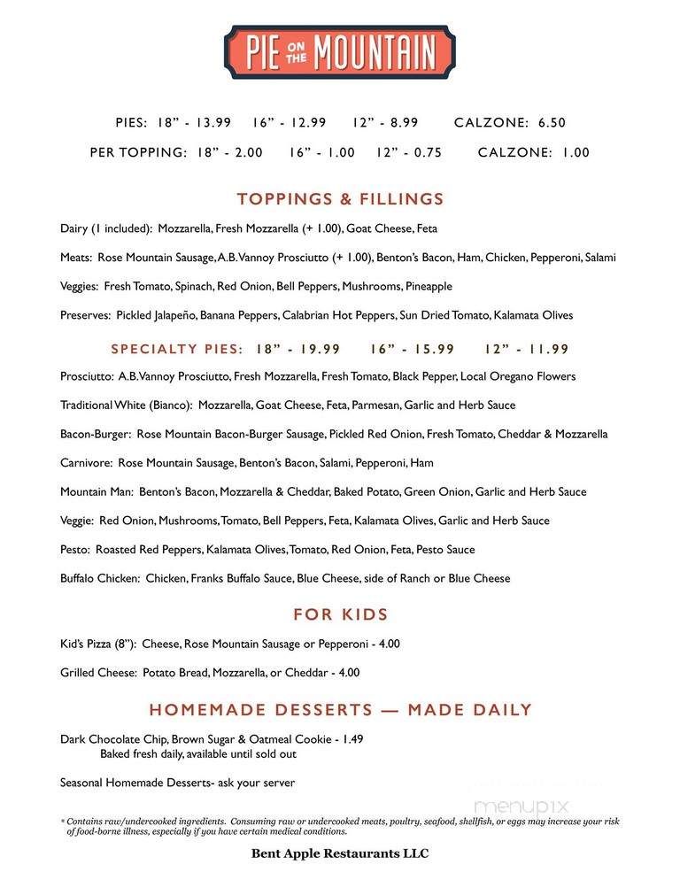 Pie on the Mountain - Lansing, NC menu_pic