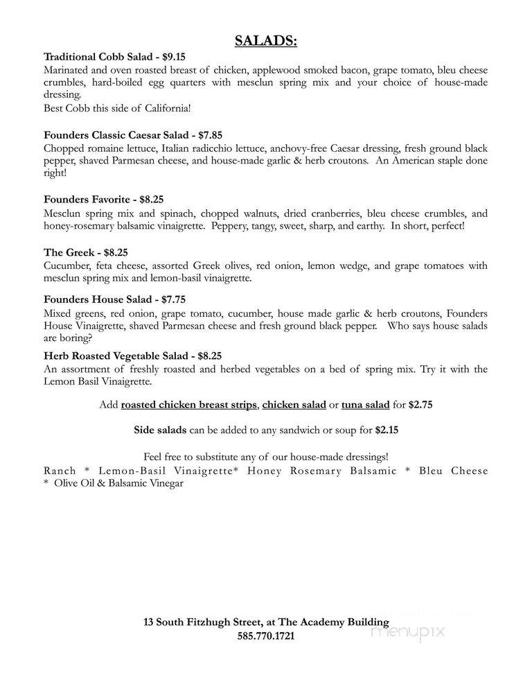 Founders Cafe - Rochester, NY menu_pic