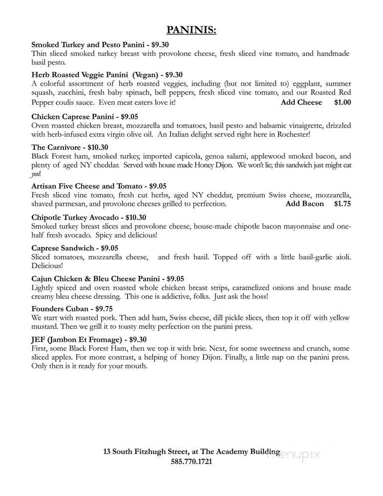 Founders Cafe - Rochester, NY menu_pic
