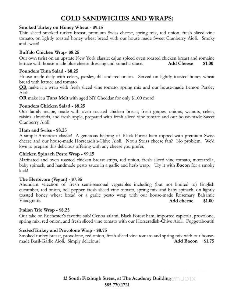 Founders Cafe - Rochester, NY menu_pic