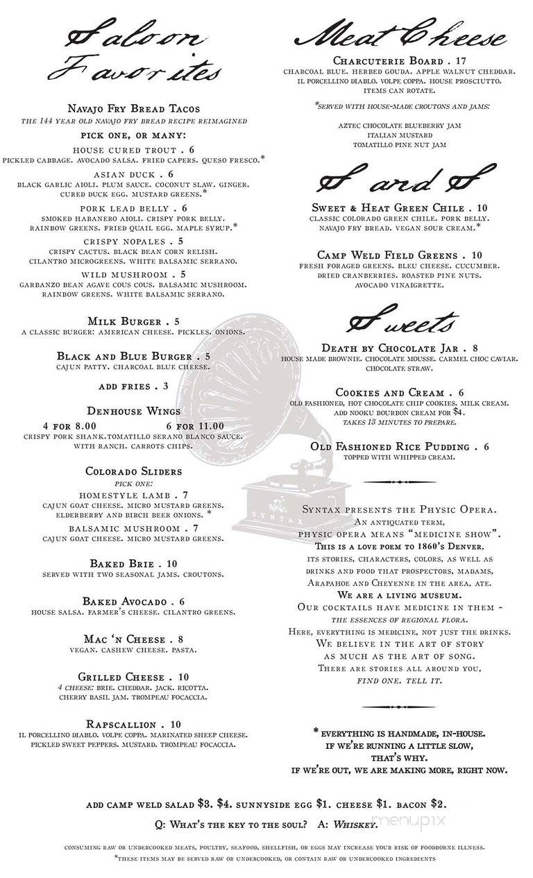 Syntax Physic Opera - Denver, CO menu_pic