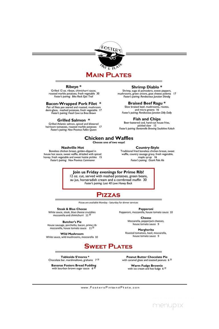 Foster's Pints & Plate - Rogers, AR menu_pic