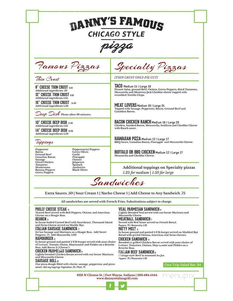 Danny's Italian Grill - Fort Wayne, IN menu_pic
