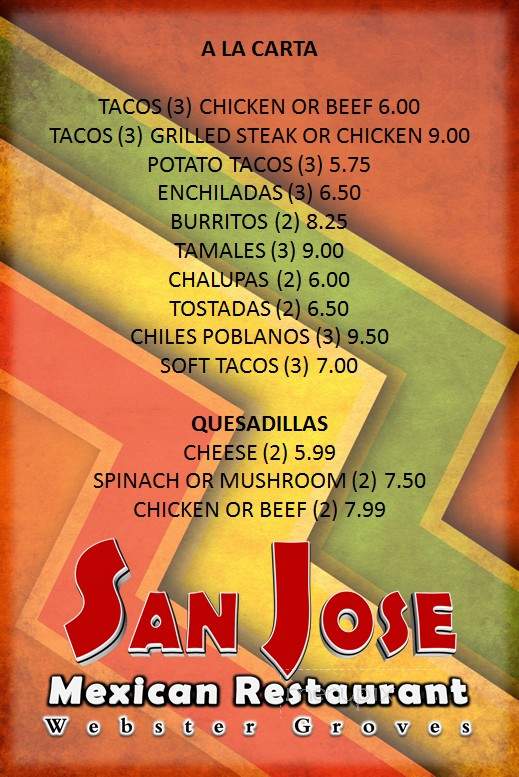 San Jose - Webster Groves, MO menu_pic