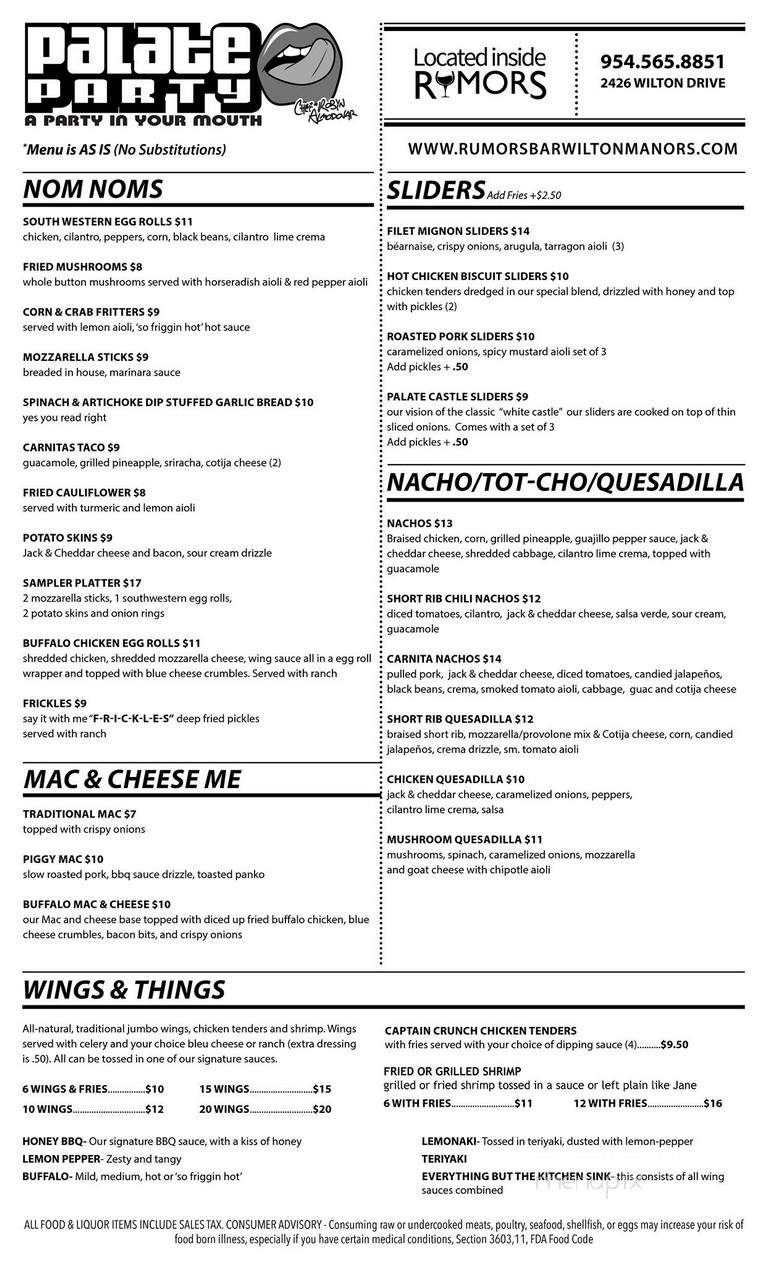 Rumors Bar and Grill - Wilton Manors, FL menu_pic