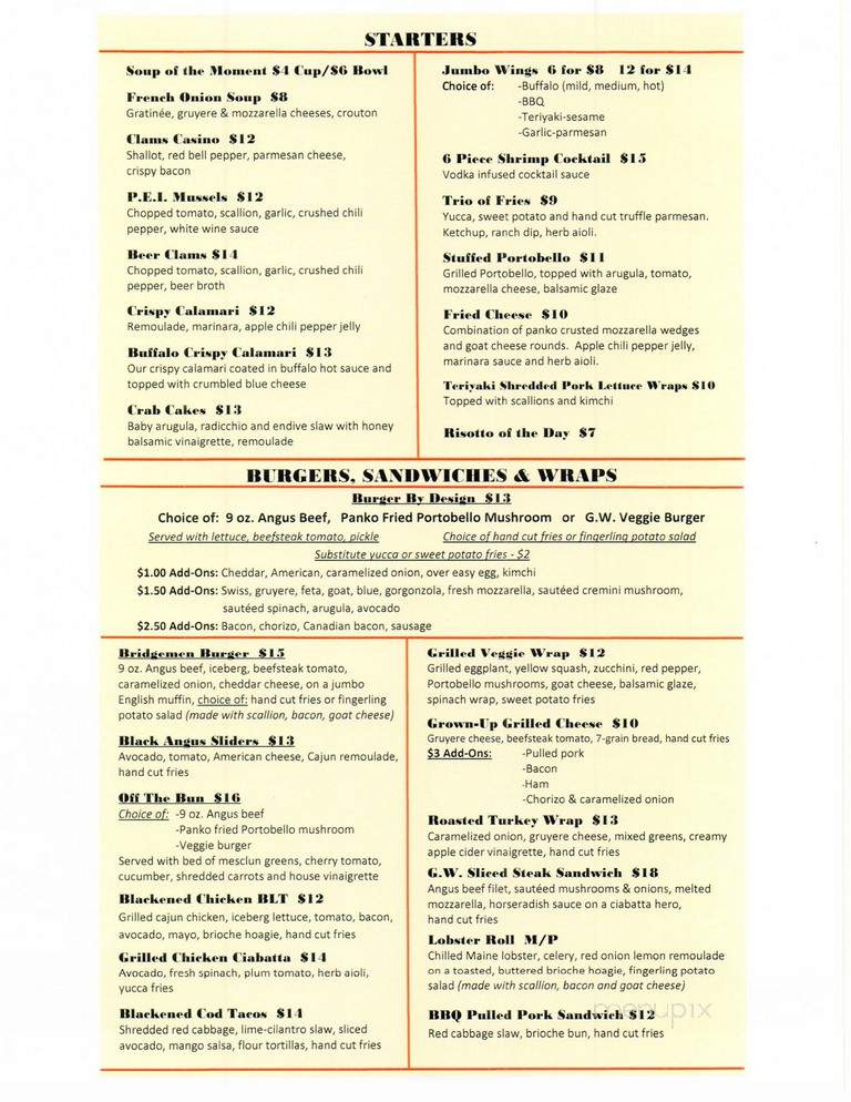 G.W. Grill - Fort Lee, NJ menu_pic