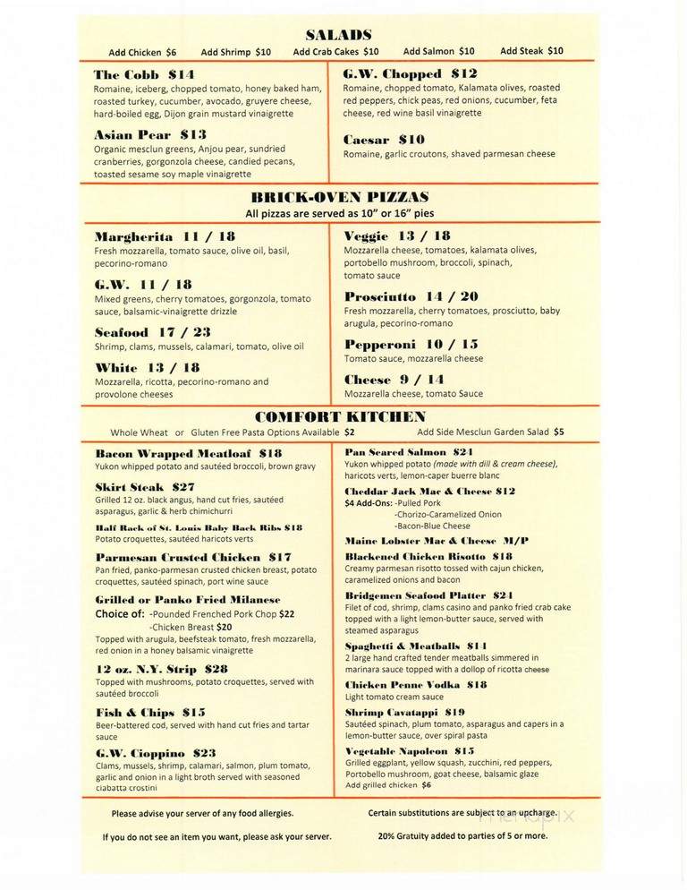 G.W. Grill - Fort Lee, NJ menu_pic