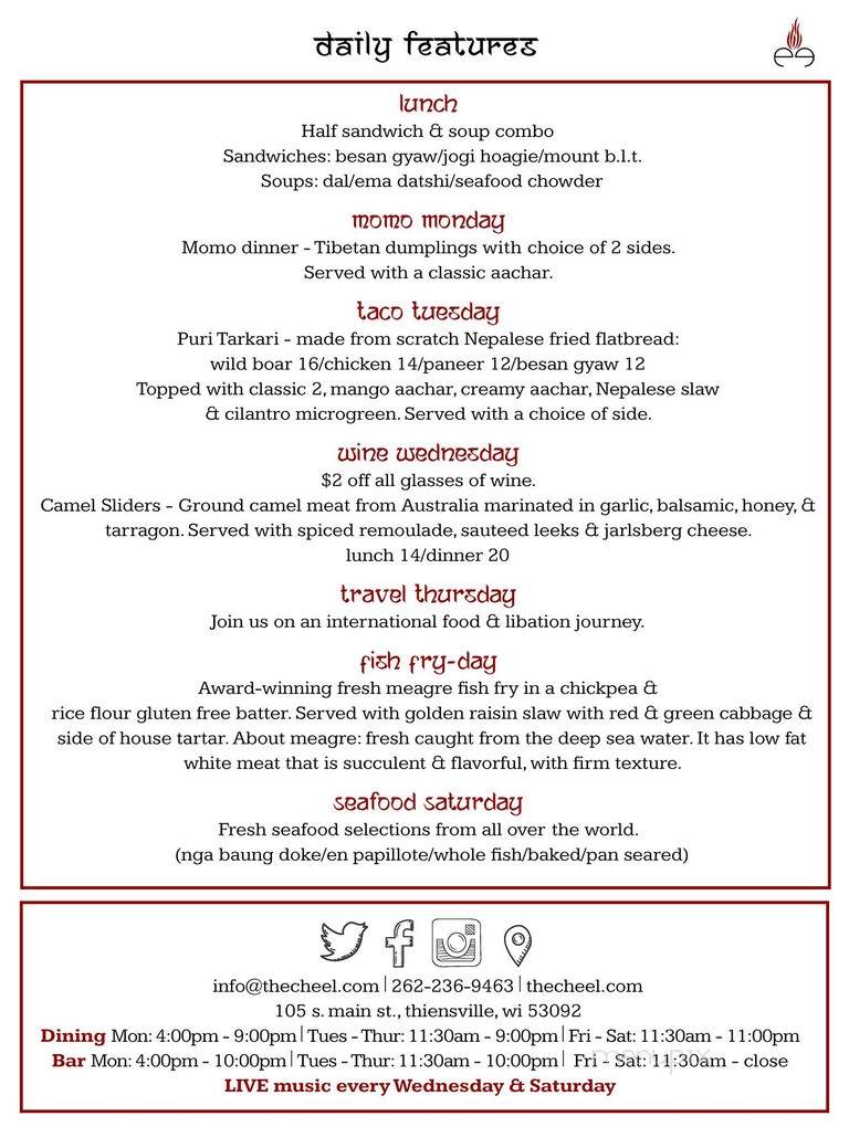 Cheel - Thiensville, WI menu_pic