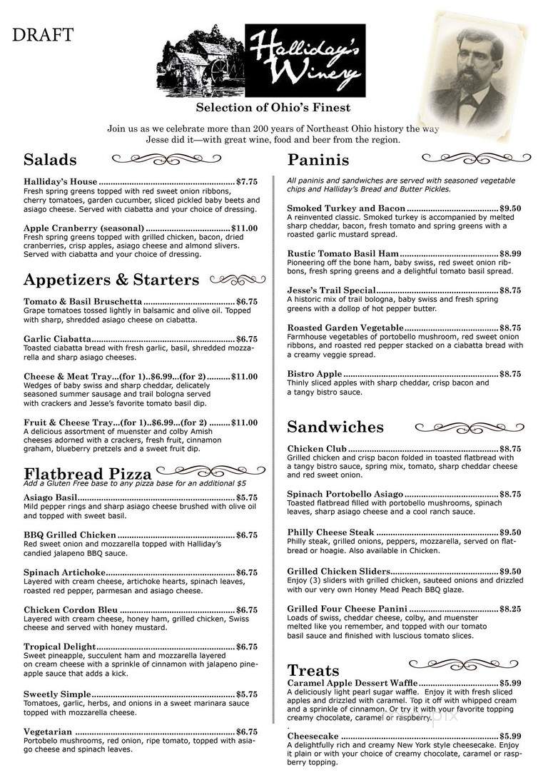 Halliday's Winery - Lake Milton, OH menu_pic