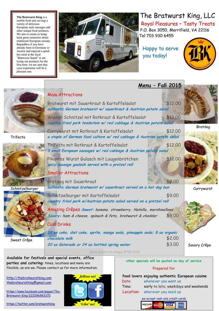 Bratwurst King - Reston, VA menu_pic