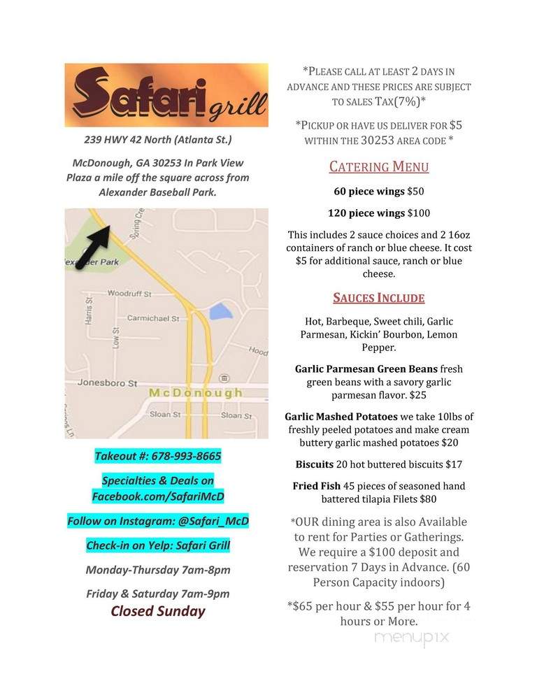 Safari Restaurant - Des Moines, IA menu_pic