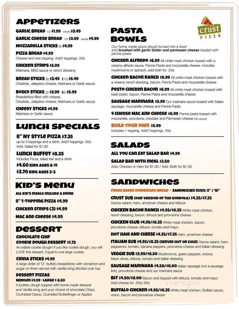 Crust Pizza - East Peoria, IL menu_pic