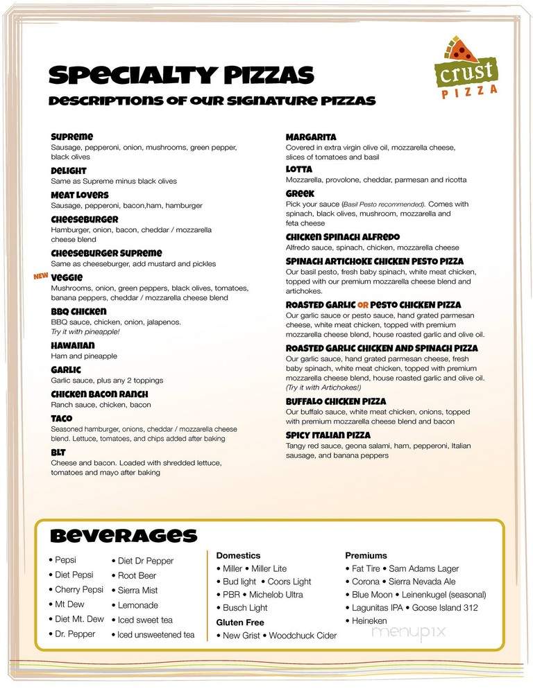 Crust Pizza - East Peoria, IL menu_pic