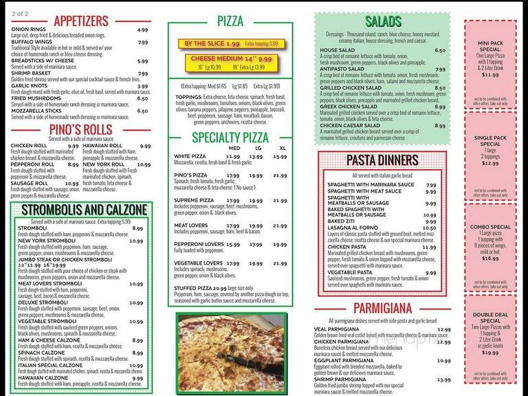 Online Menu Of Pino S Pizza Wilson Nc