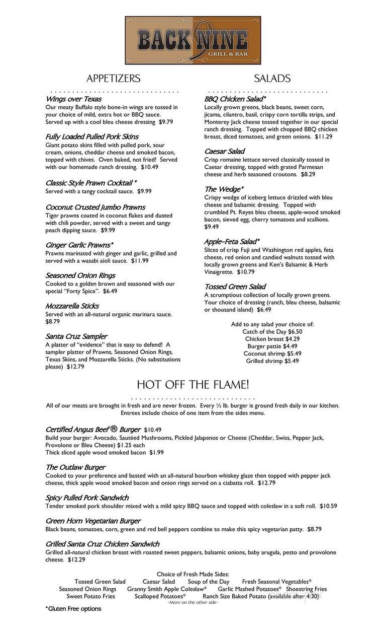 Back Nine Grill & Bar - Santa Cruz, CA menu_pic