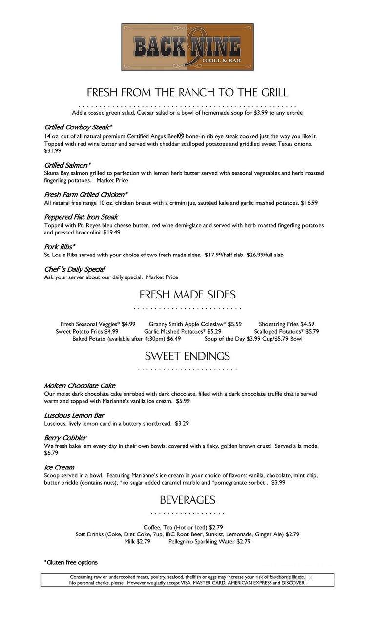 Back Nine Grill & Bar - Santa Cruz, CA menu_pic