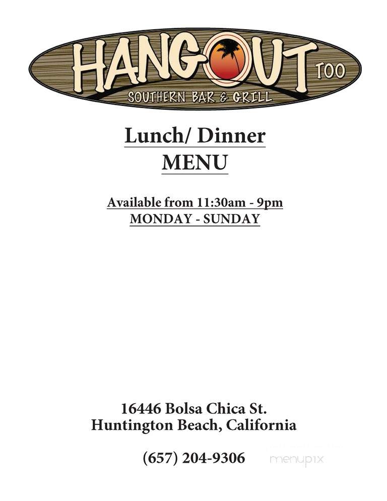 Hangout Too Southern Bar & Grill - Huntington Beach, CA menu_pic