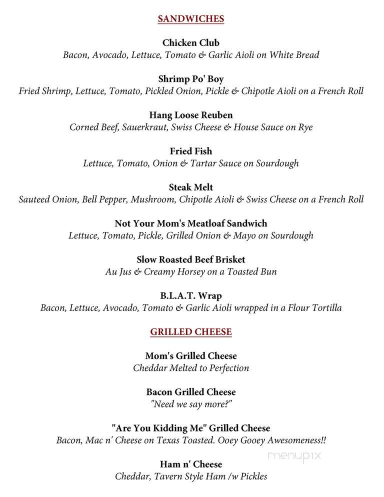 Hangout Too Southern Bar & Grill - Huntington Beach, CA menu_pic