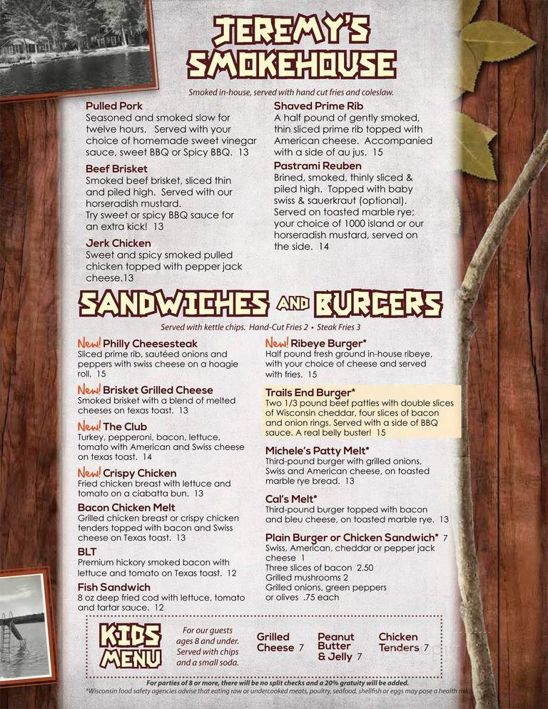 Trail's End Lodge - Hayward, WI menu_pic
