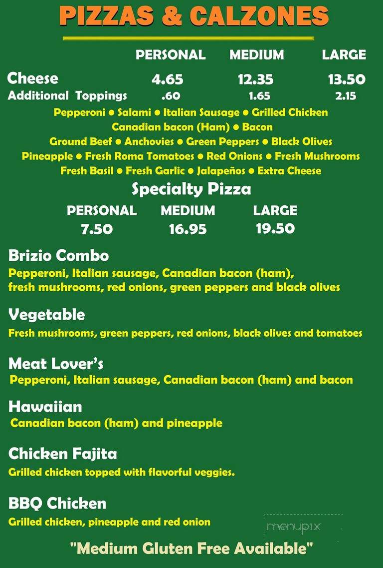 Brizio Pizza - Santa Ana, CA menu_pic