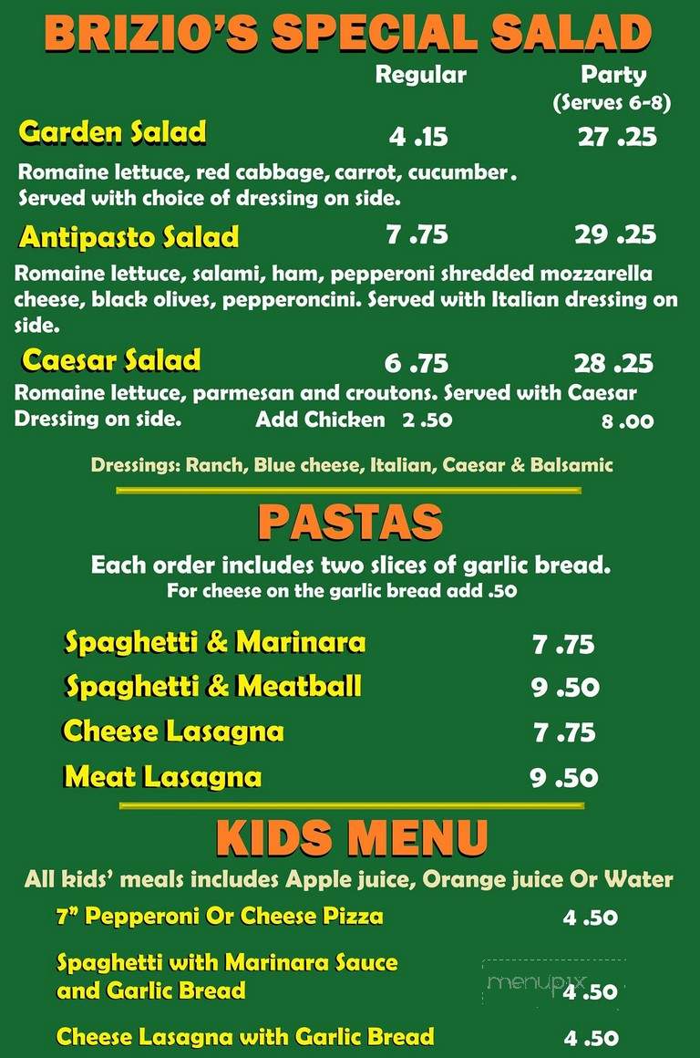 Brizio Pizza - Santa Ana, CA menu_pic