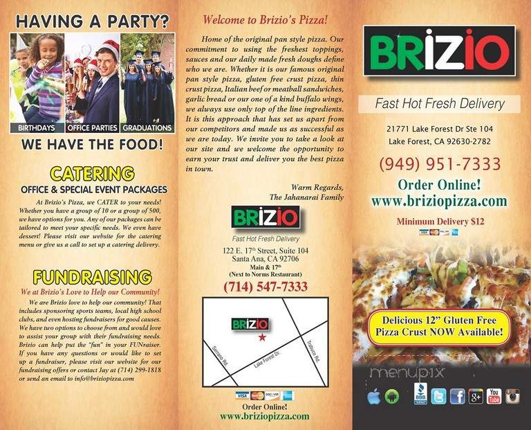 Brizio Pizza - Santa Ana, CA menu_pic