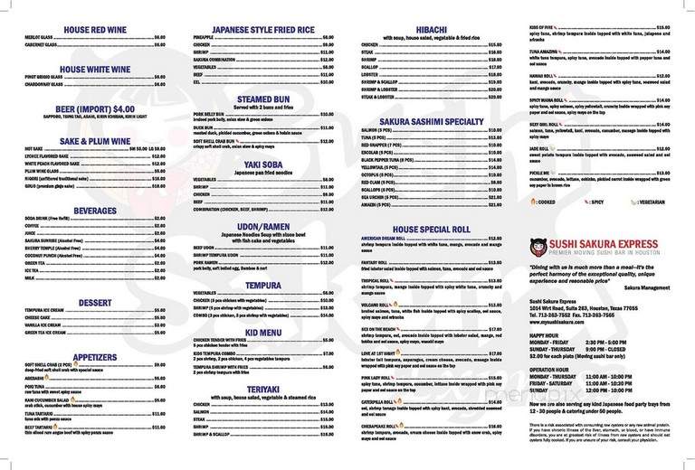 Sushi Sakura Express - Houston, TX menu_pic