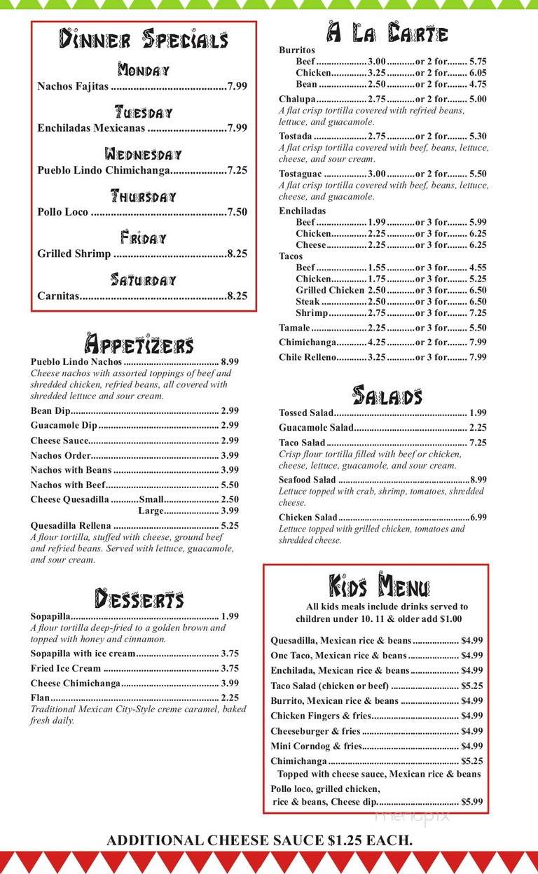 Pueblo Lindo: Authentic Mexican Restaurant - Paxton, IL menu_pic