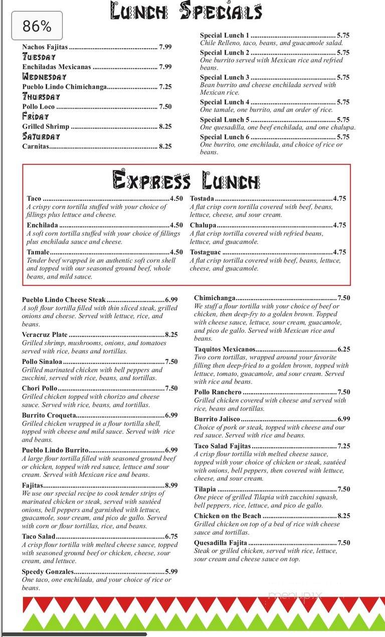 Pueblo Lindo: Authentic Mexican Restaurant - Paxton, IL menu_pic