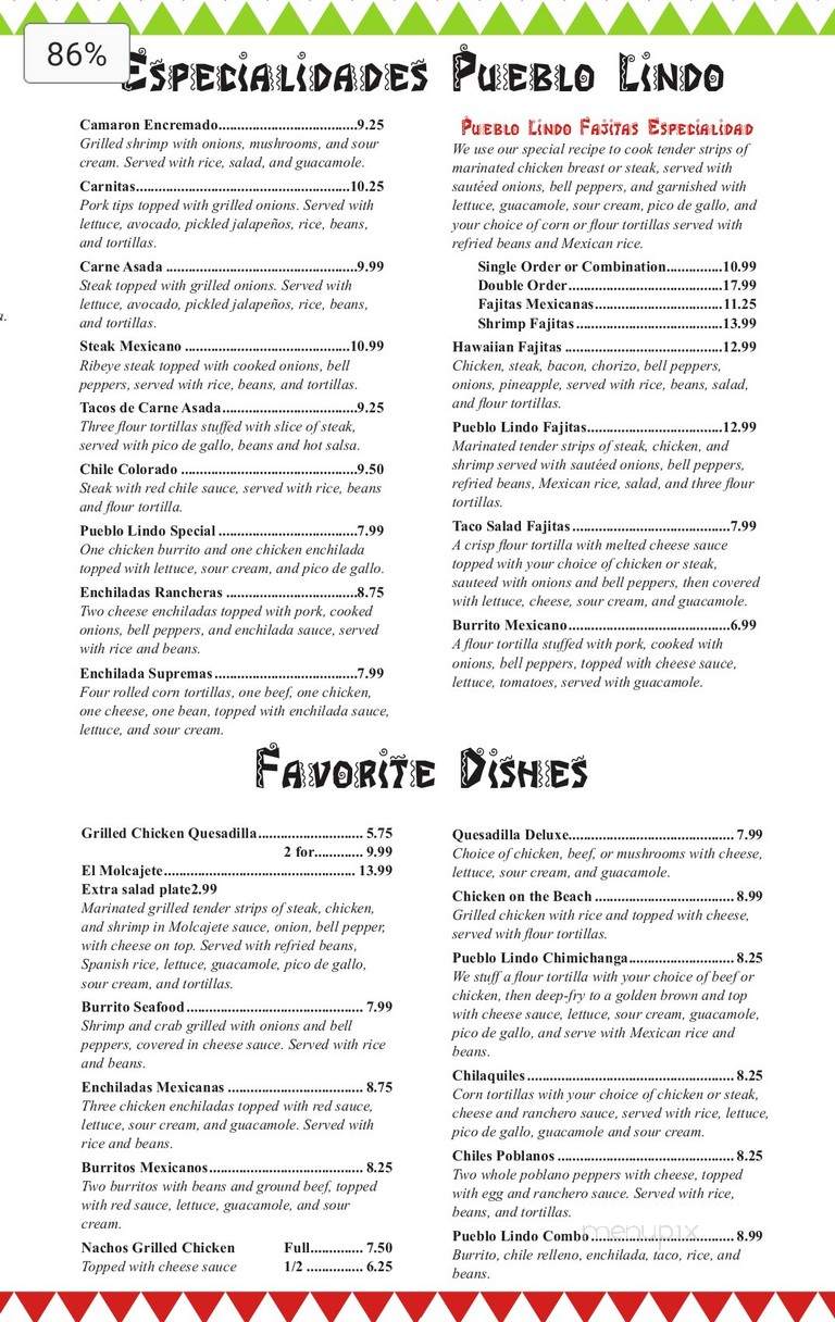 Pueblo Lindo: Authentic Mexican Restaurant - Paxton, IL menu_pic