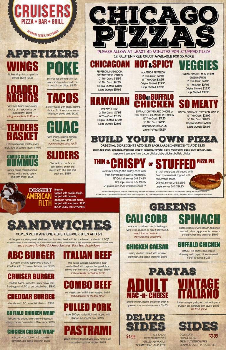 Cruisers Pizza Bar Grill - Newport Beach, CA menu_pic