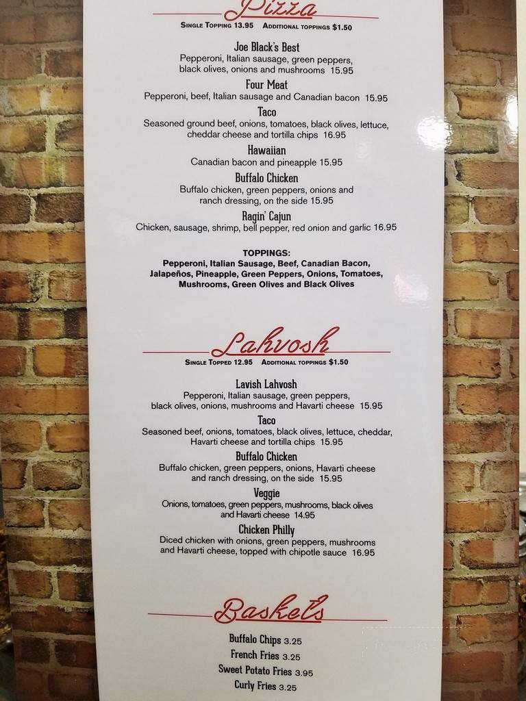 Joe Black's Bar & Grill - Grand Forks, ND menu_pic