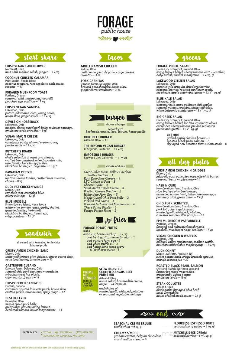 Forage Public House - Lakewood, OH menu_pic