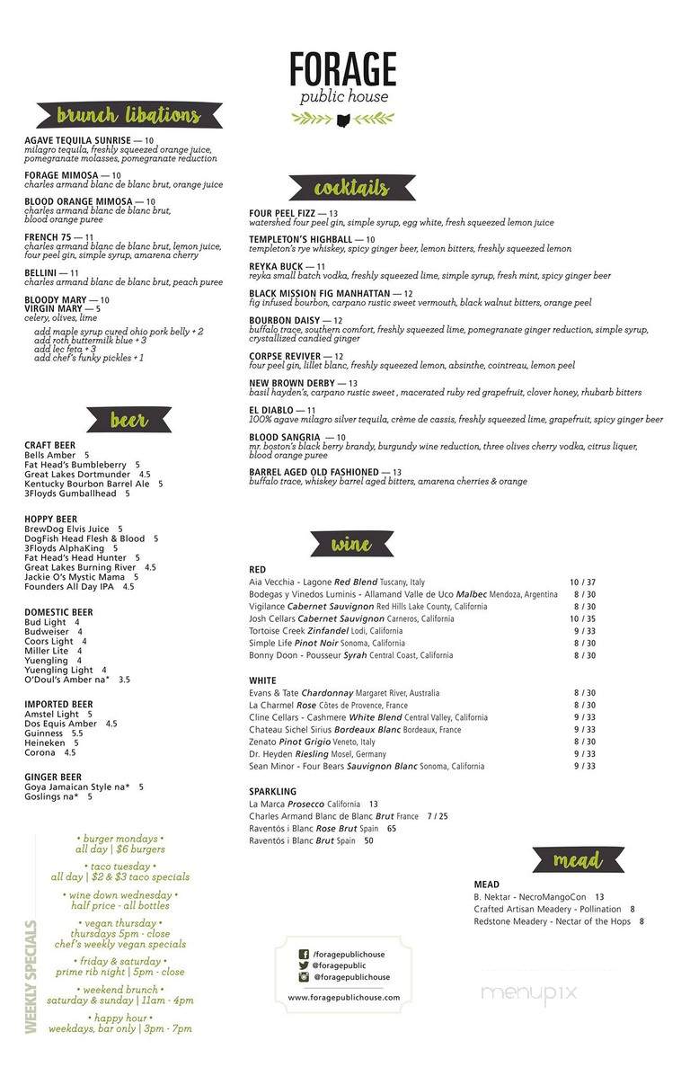 Forage Public House - Lakewood, OH menu_pic