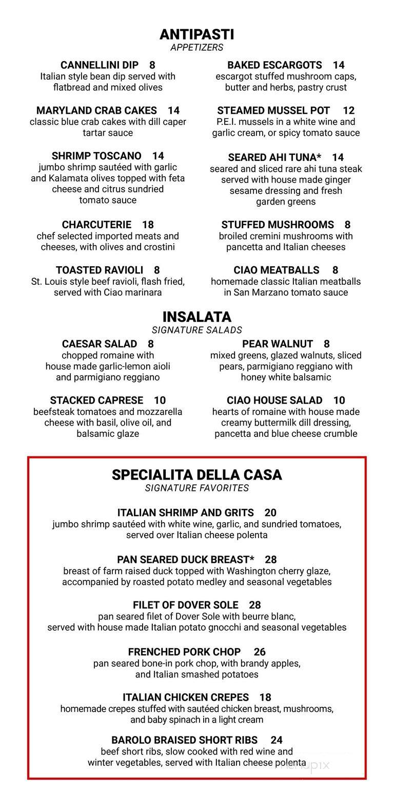 Ciao Ristorante + Enoteca - Cape Girardeau, MO menu_pic