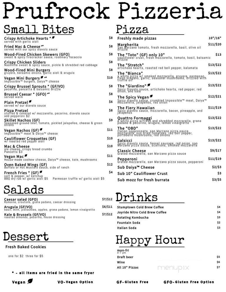 Prufrock Pizzeria - Los Angeles, CA menu_pic